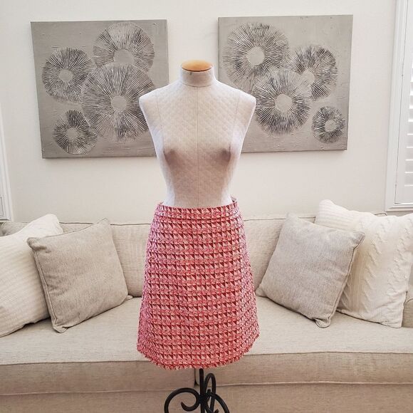 Ann Taylor Fringe Tweed A-Line Skirt - size 14 in Red - Picture 2 of 11